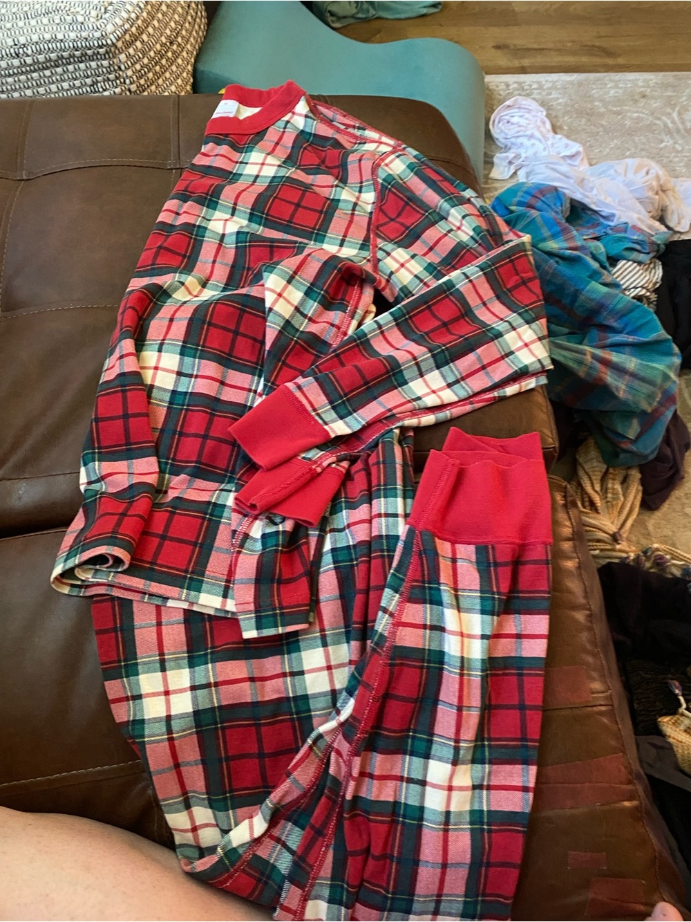 Hanna Andersson Red, Green & White Plaid Cotton Long-Sleeve Pajama Set